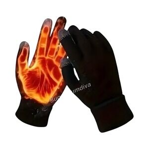 Womens Thermal Warm Thick Plush Lined Touchscreen Black Gloves NEW Winter OS